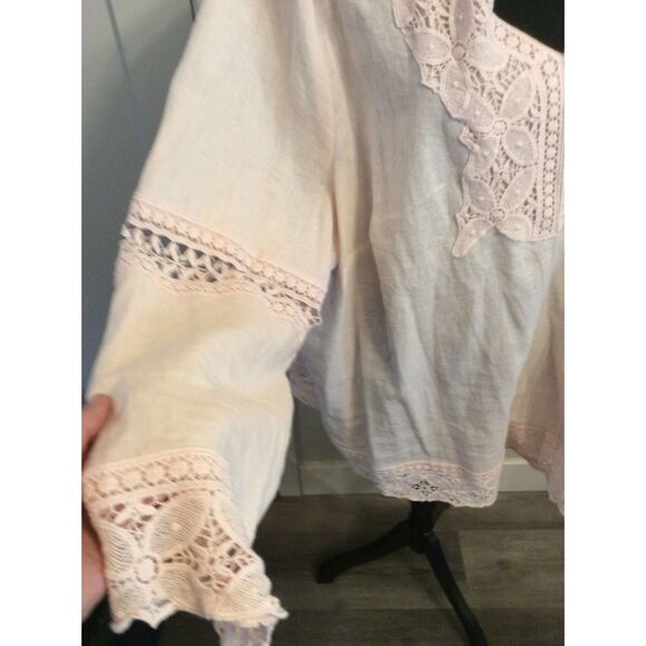 Pink romantic Lace Linen blend Tunic V Neck Plus size 2X - Picture 2 of 6